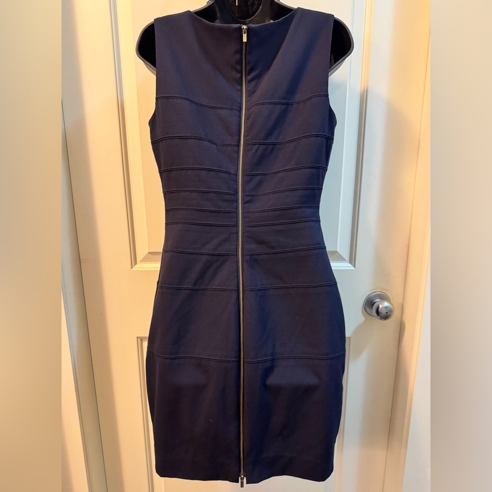 Calvin Klein Navy Blue Ribbed Sheath Dress 10P Petite Work Business Casual - Picture 5 of 7